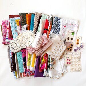 3 1/2 Pounds of Fabric Lace Buttons Junk Journal Supplies Slow Stitching